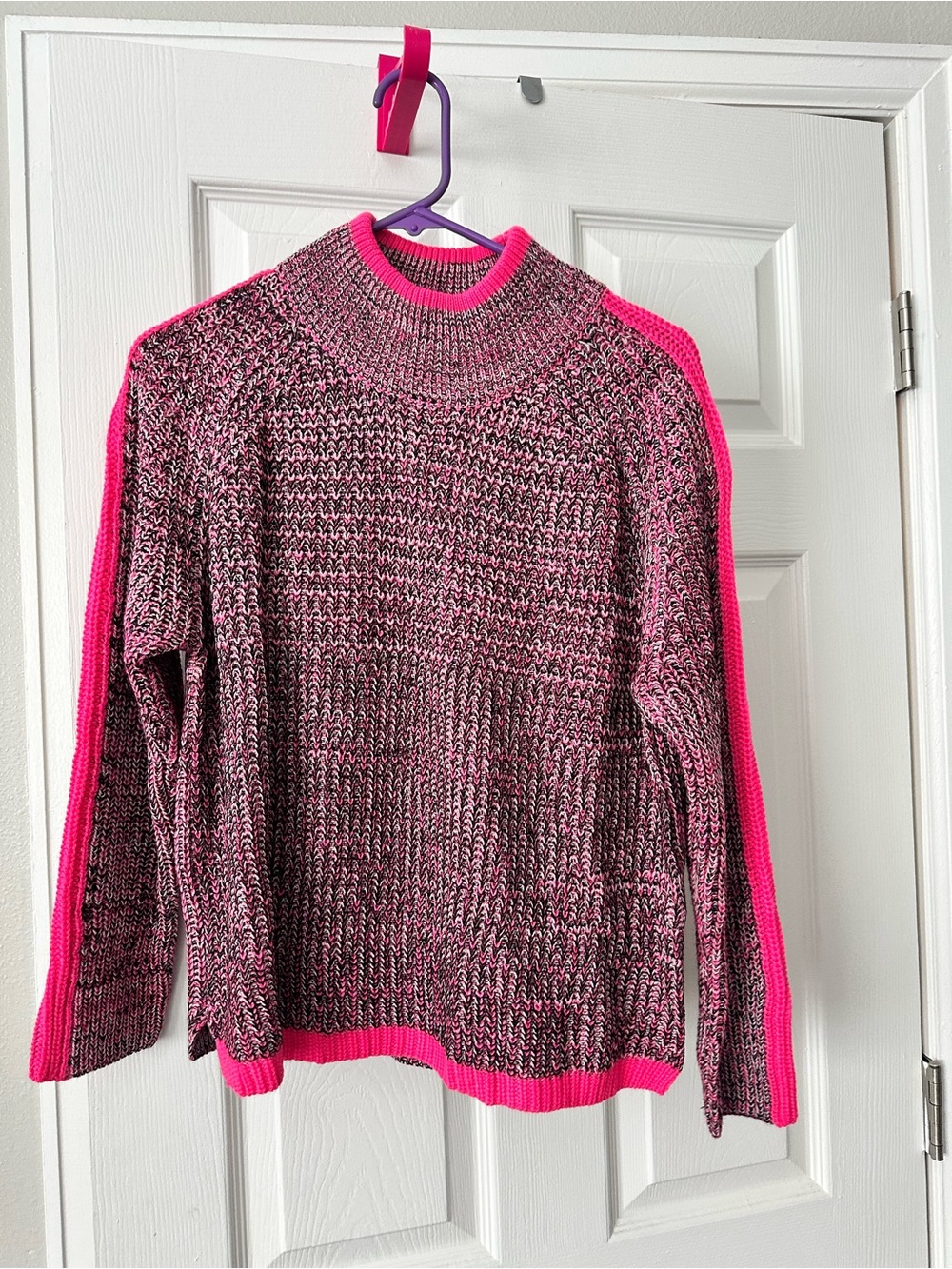 Women's Hot Pink Marled Crewneck Sweater